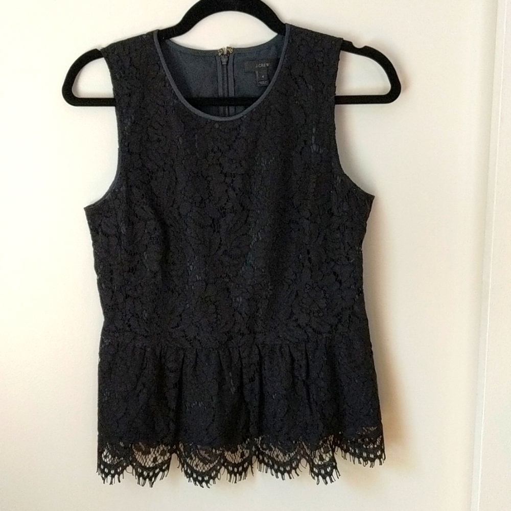 J Crew black lace peplum top